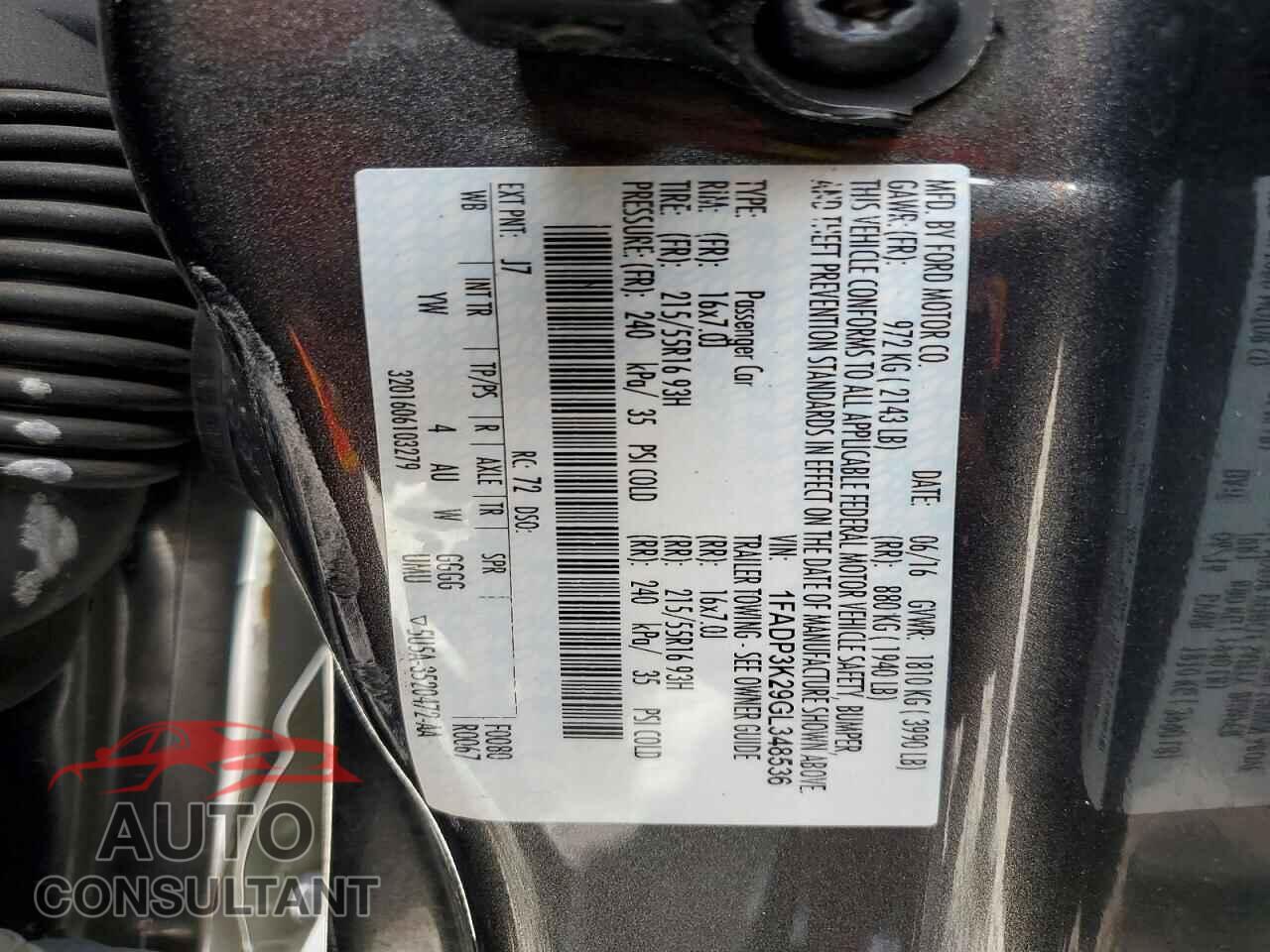 FORD FOCUS 2016 - 1FADP3K29GL348536