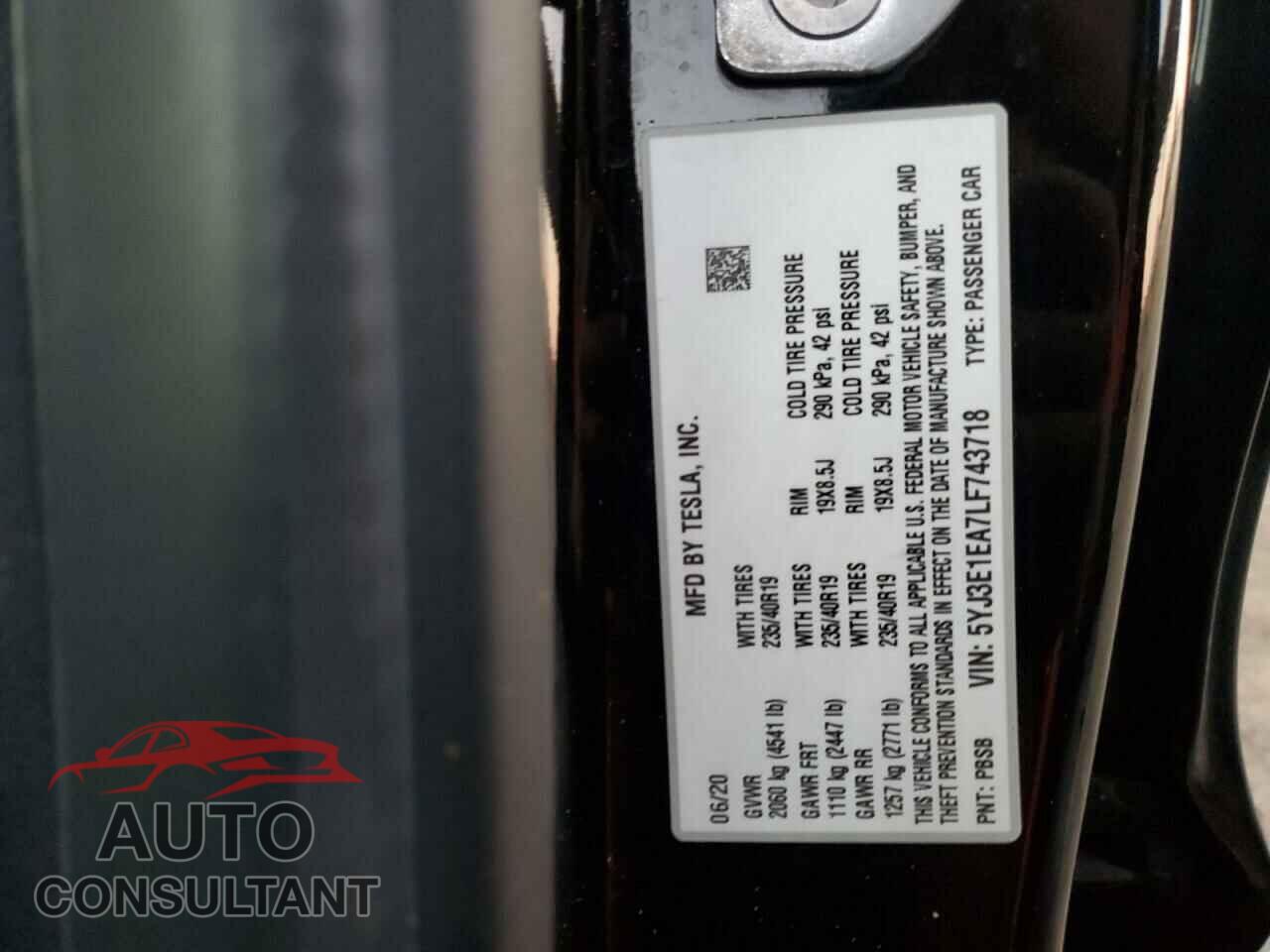 TESLA MODEL 3 2020 - 5YJ3E1EA7LF743718
