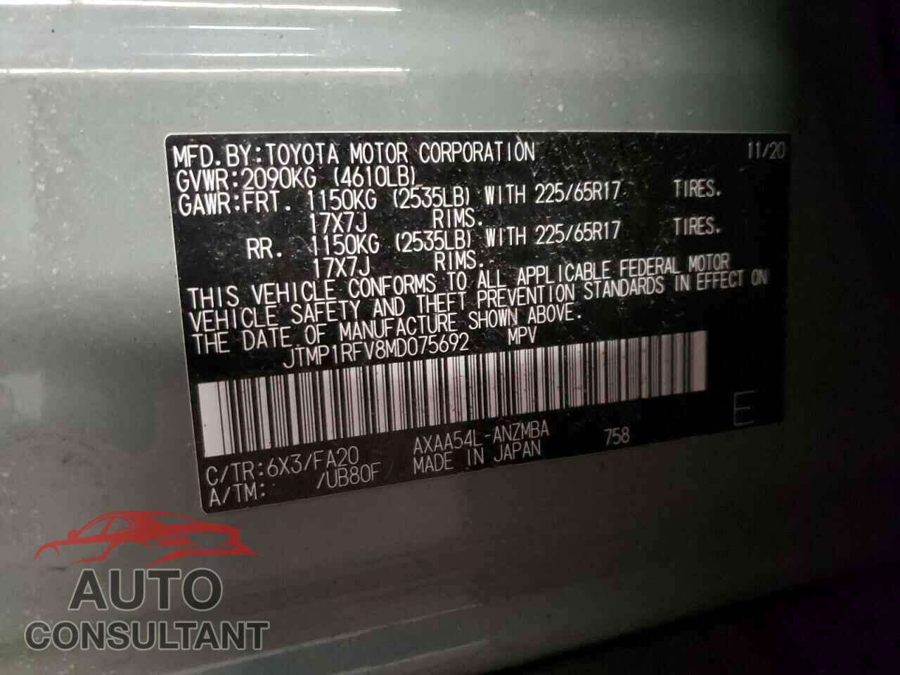 TOYOTA RAV4 2021 - JTMP1RFV8MD075692