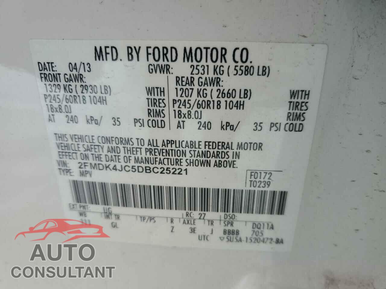 FORD EDGE 2013 - 2FMDK4JC5DBC25221