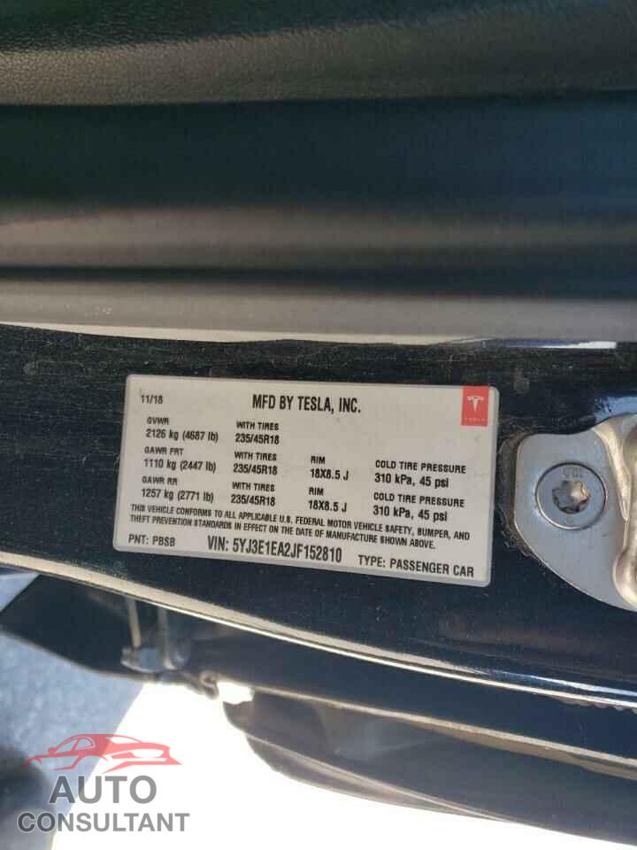 TESLA MODEL 3 2018 - 5YJ3E1EA2JF152810