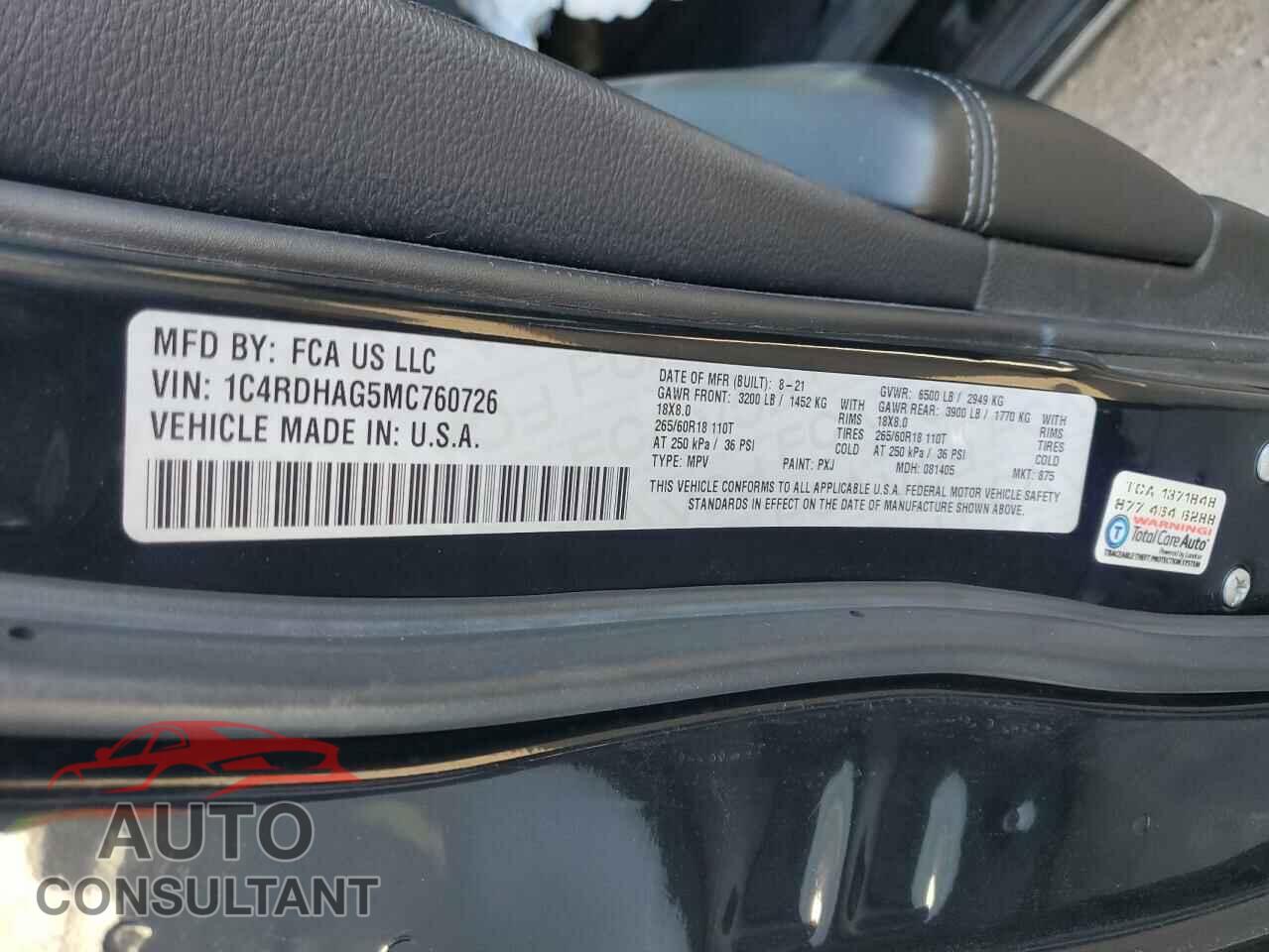 DODGE DURANGO 2021 - 1C4RDHAG5MC760726