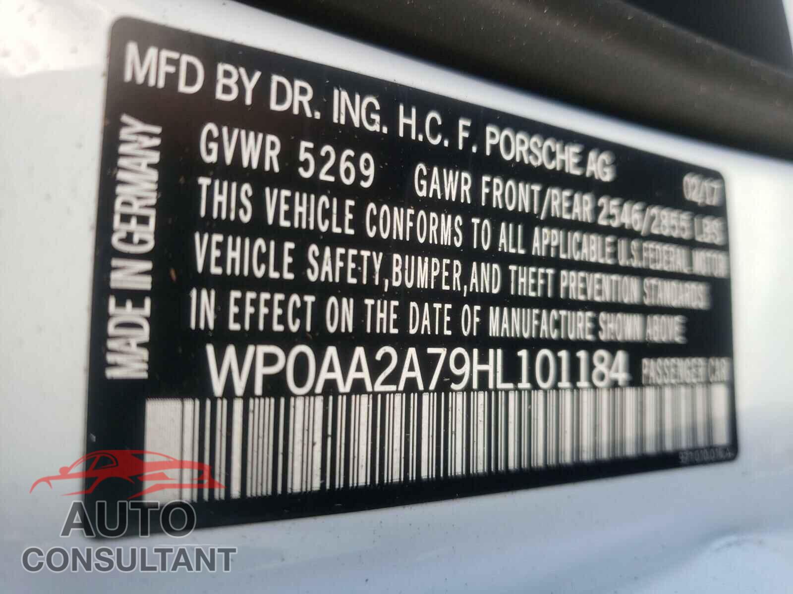PORSCHE PANAMERA 2017 - WP0AA2A79HL101184