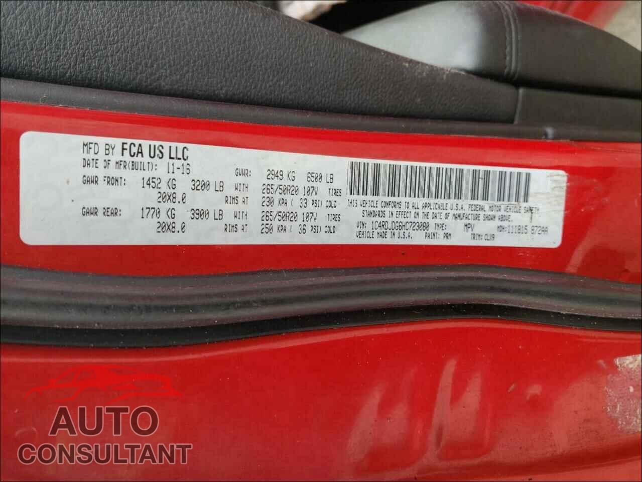 DODGE DURANGO 2017 - 1C4RDJDG6HC723080