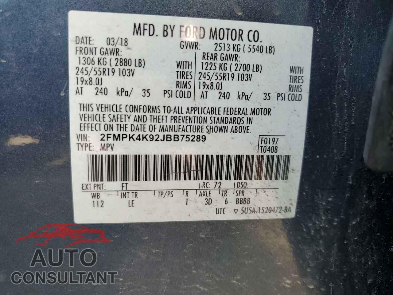 FORD EDGE 2018 - 2FMPK4K92JBB75289