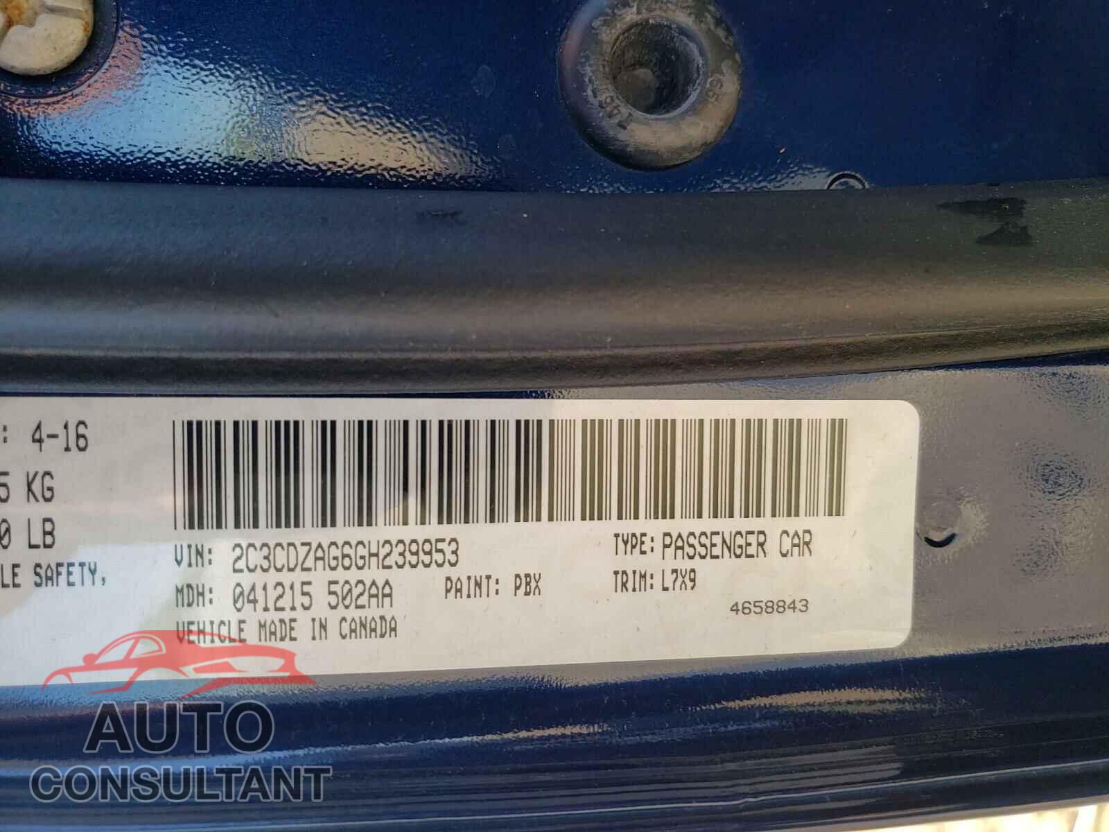 DODGE CHALLENGER 2016 - 2C3CDZAG6GH239953