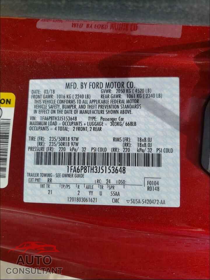 FORD MUSTANG 2018 - 1FA6P8TH3J5153648