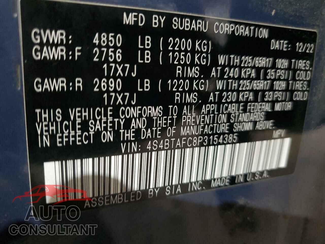 SUBARU OUTBACK 2023 - 4S4BTAFC8P3154385