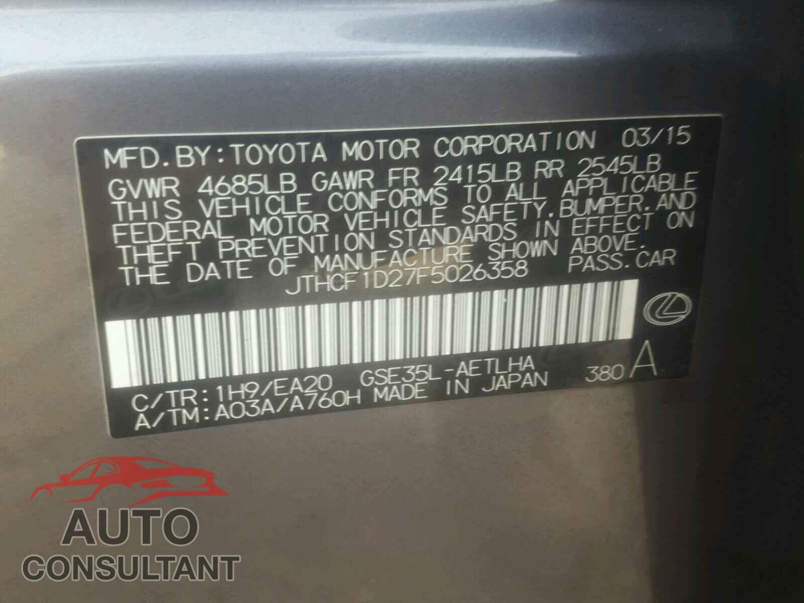 LEXUS IS 250 2015 - JTHCF1D27F5026358