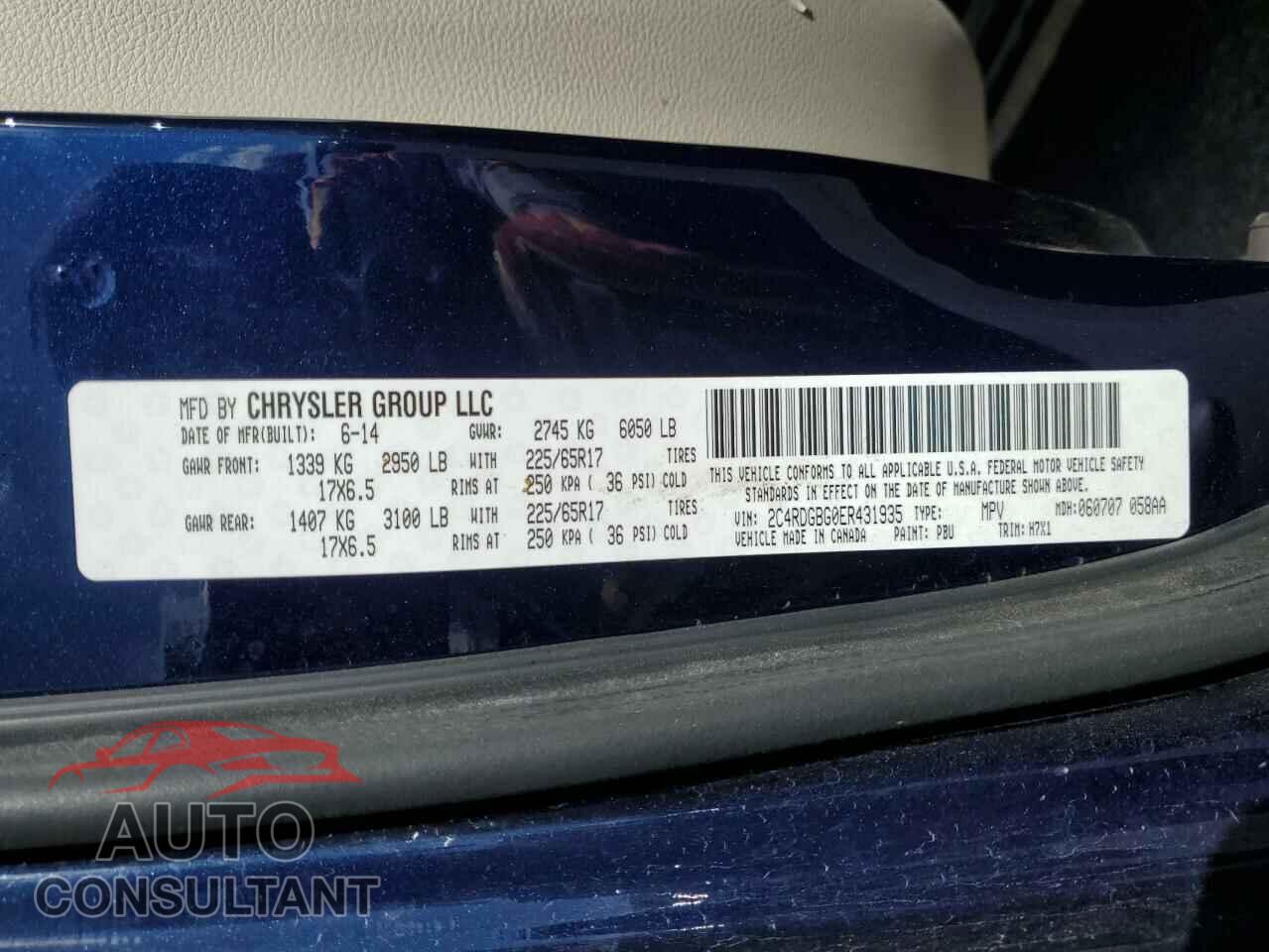 DODGE CARAVAN 2014 - 2C4RDGBG0ER431935