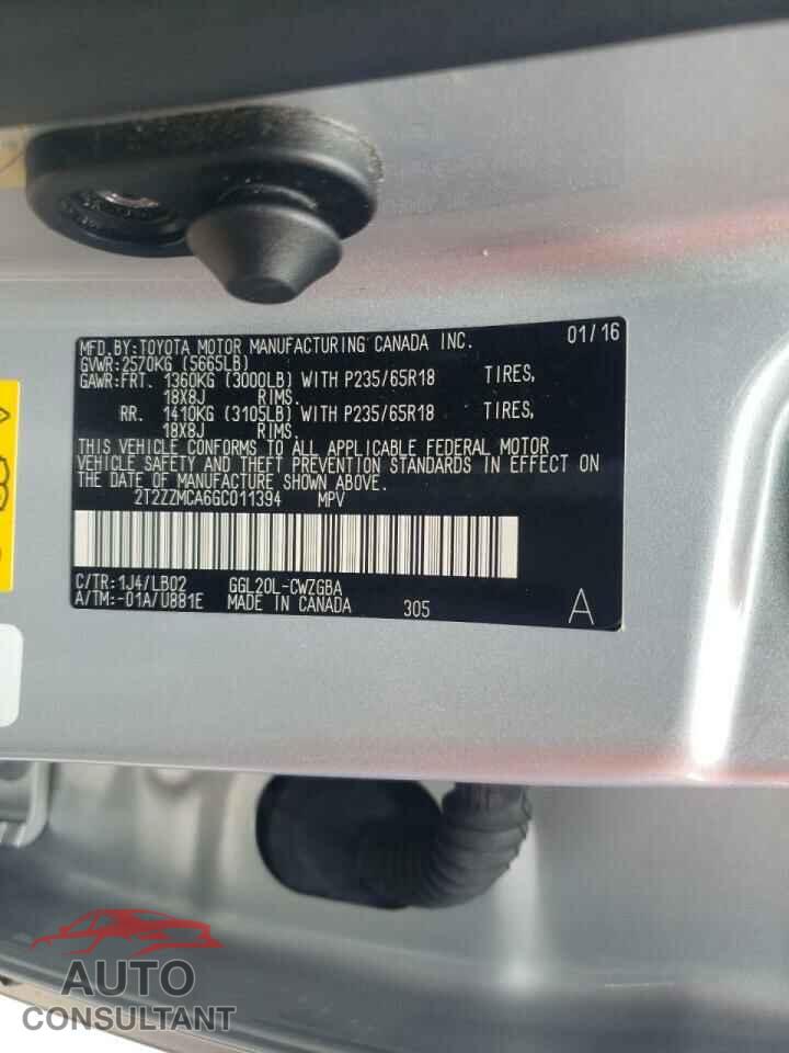 LEXUS RX350 2016 - 2T2ZZMCA6GC011394