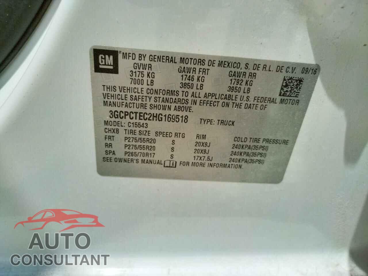CHEVROLET SILVERADO 2017 - 3GCPCTEC2HG169518