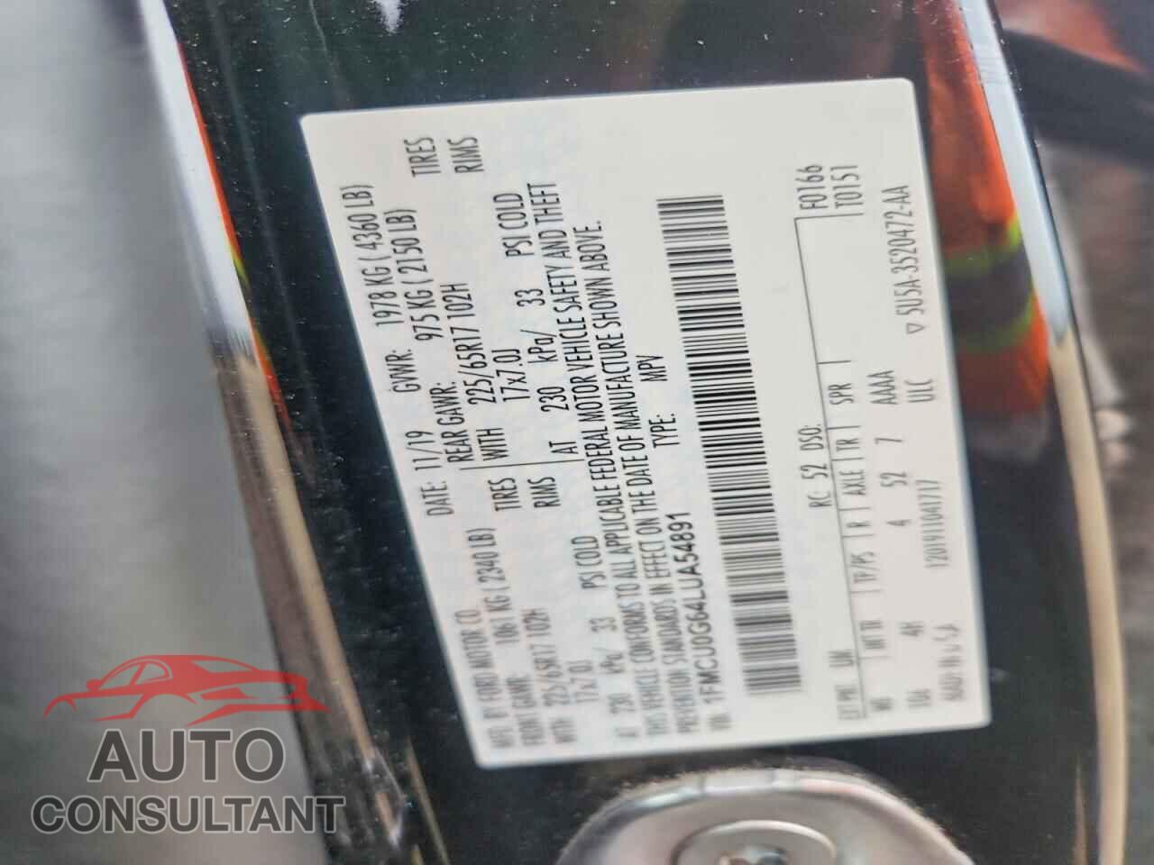 FORD ESCAPE 2020 - 1FMCU0G64LUA54891