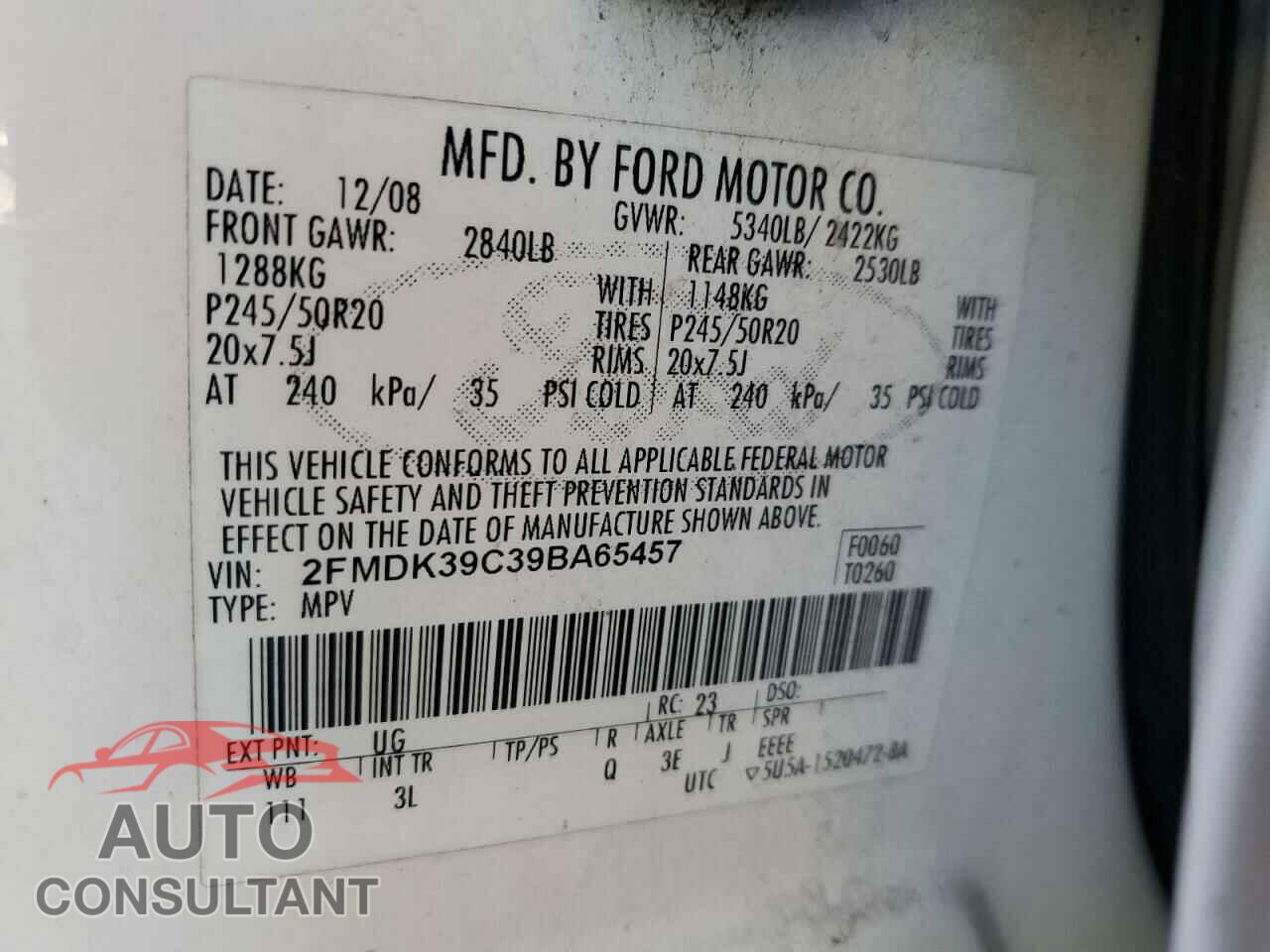FORD EDGE 2009 - 2FMDK39C39BA65457