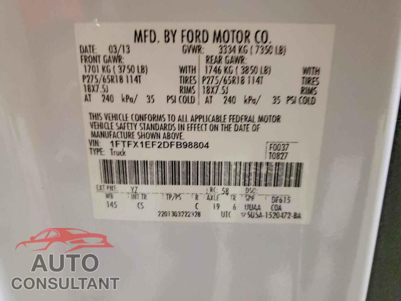 FORD F150 2013 - 1FTFX1EF2DFB98804