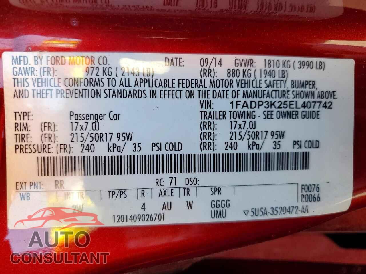 FORD FOCUS 2014 - 1FADP3K25EL407742