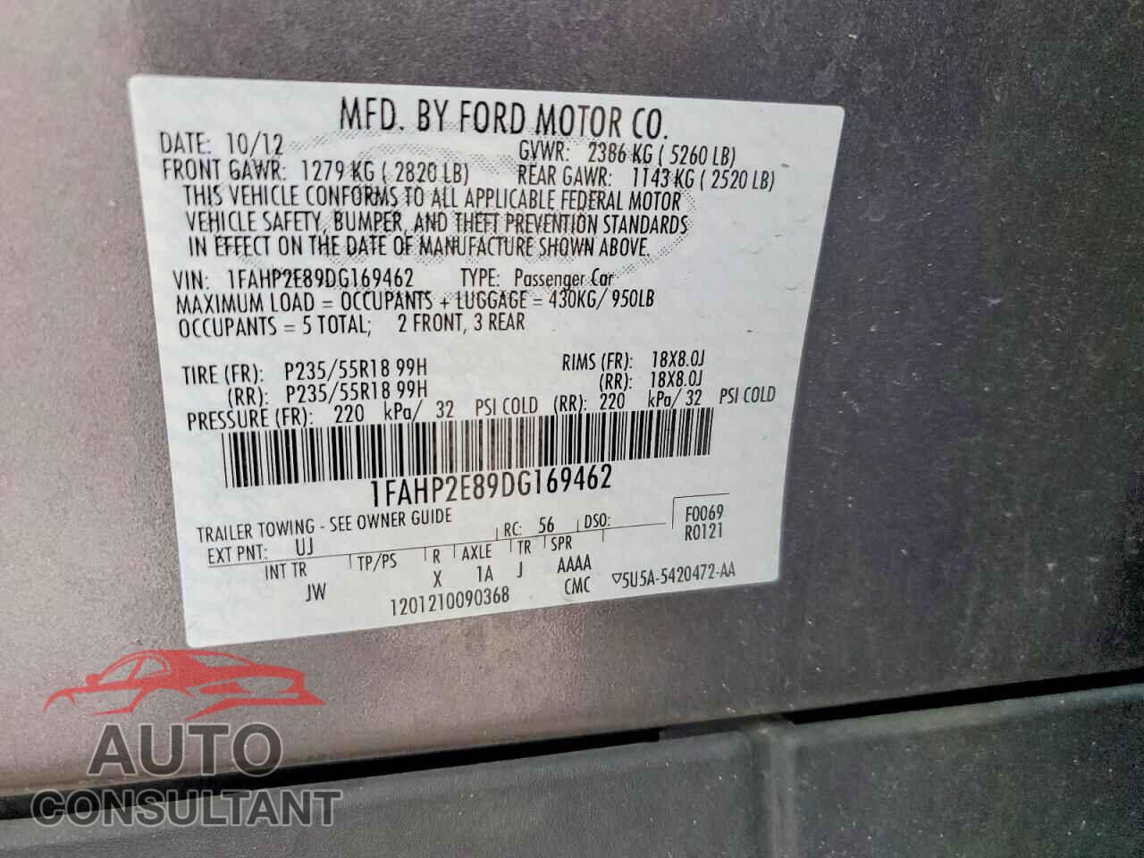 FORD TAURUS 2013 - 1FAHP2E89DG169462