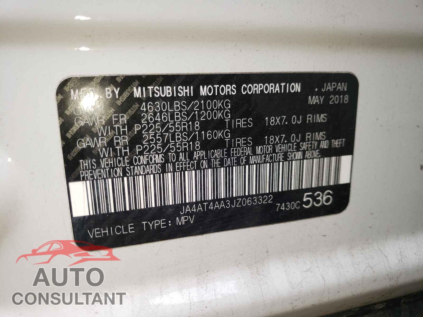 MITSUBISHI ECLIPSE 2018 - JA4AT4AA3JZ063322