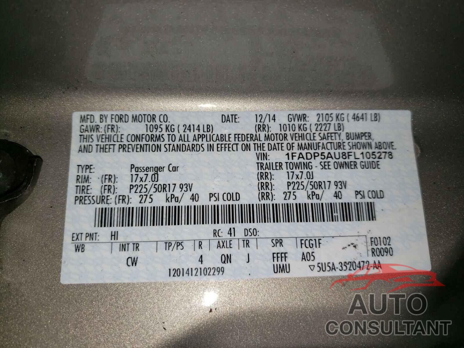 FORD CMAX 2015 - 1FADP5AU8FL105278