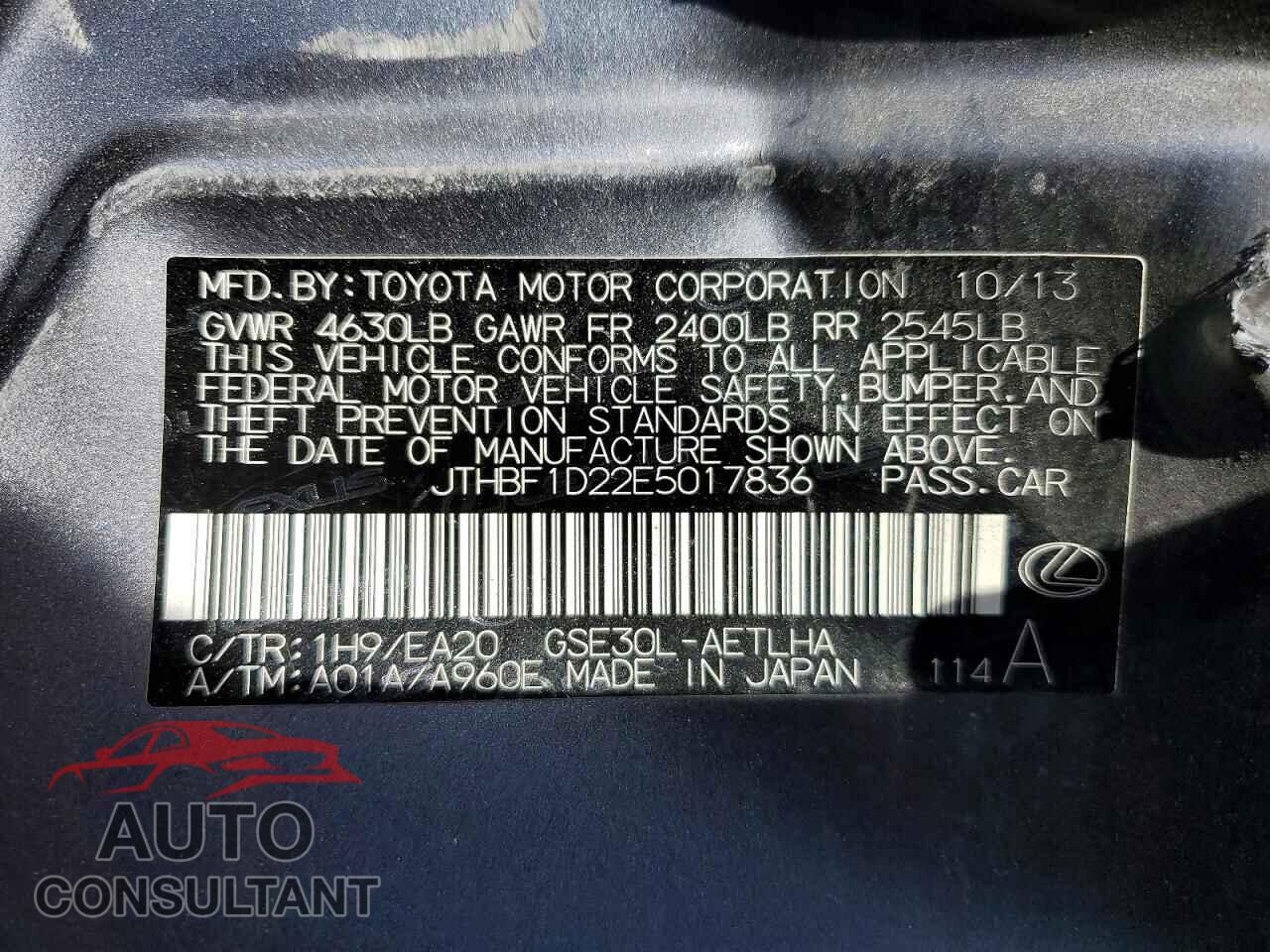 LEXUS IS 2014 - JTHBF1D22E5017836