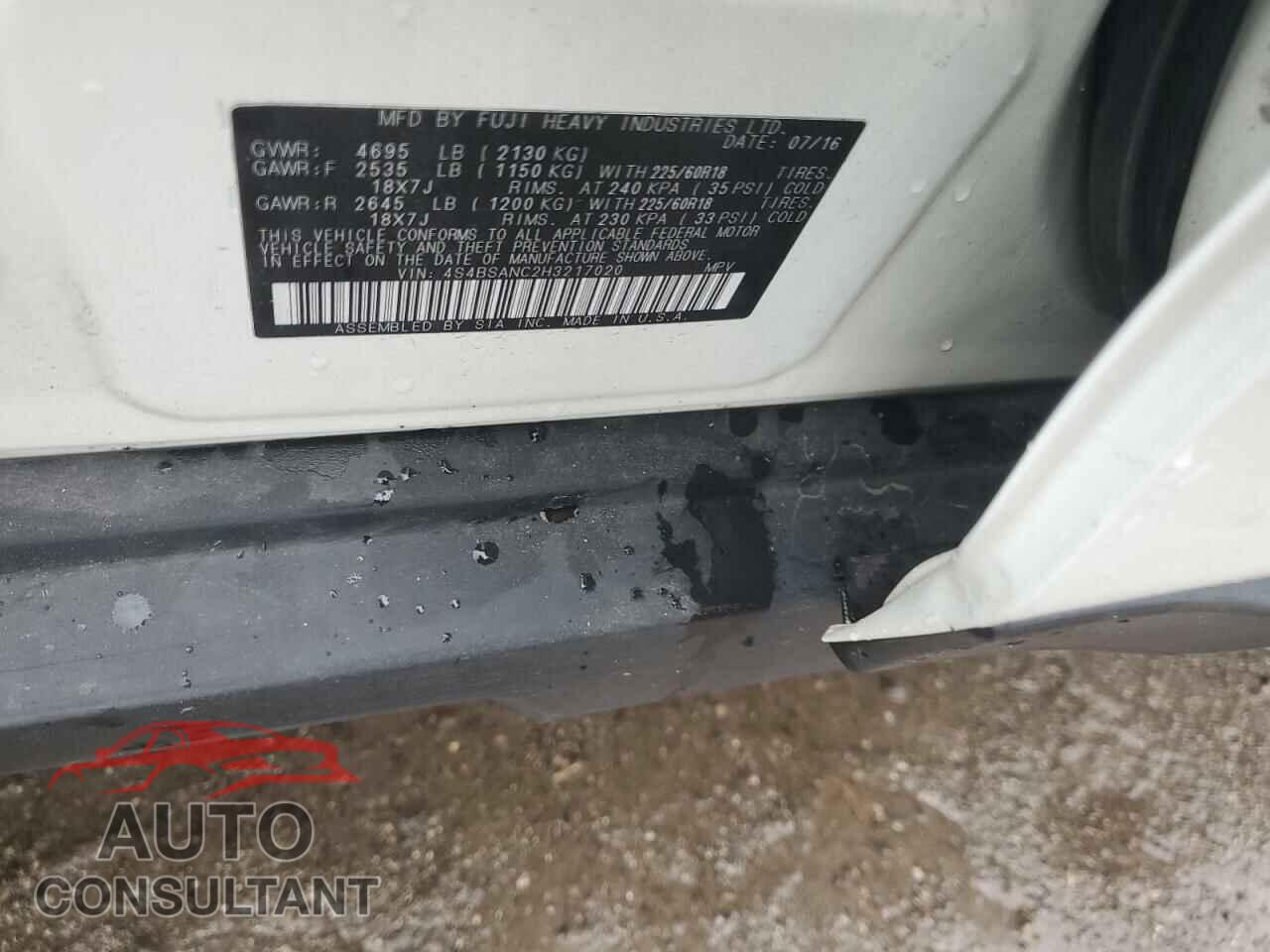 SUBARU OUTBACK 2017 - 4S4BSANC2H3217020