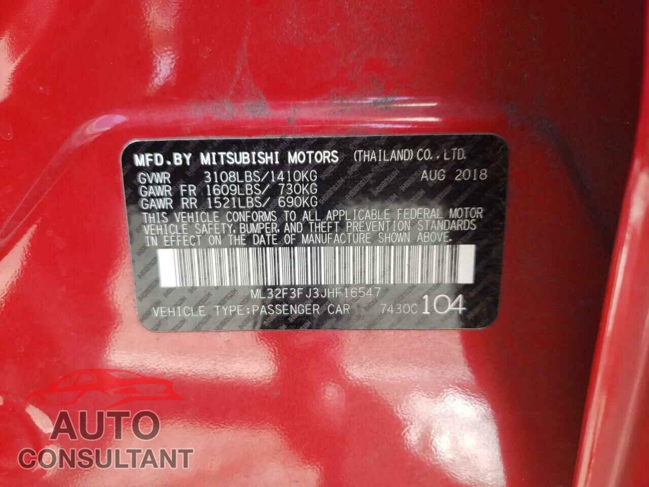 MITSUBISHI MIRAGE 2018 - ML32F3FJ3JHF16547