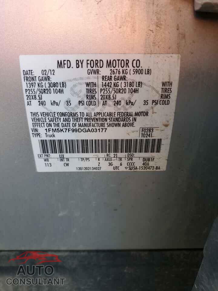 FORD EXPLORER 2013 - 1FM5K7F99DGA03177