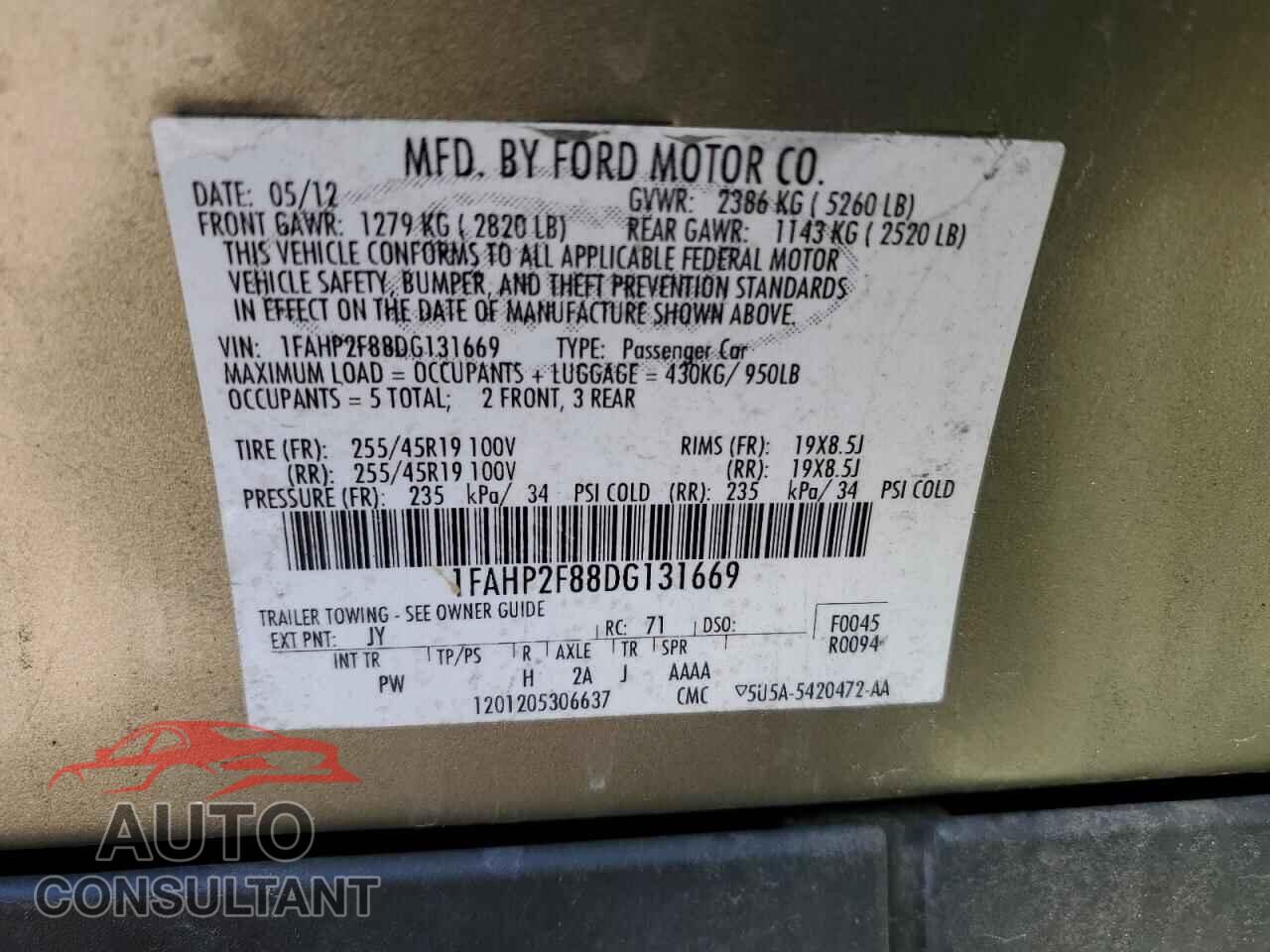 FORD TAURUS 2013 - 1FAHP2F88DG131669