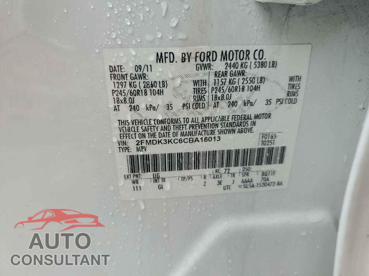 FORD EDGE 2012 - 2FMDK3KC6CBA16013