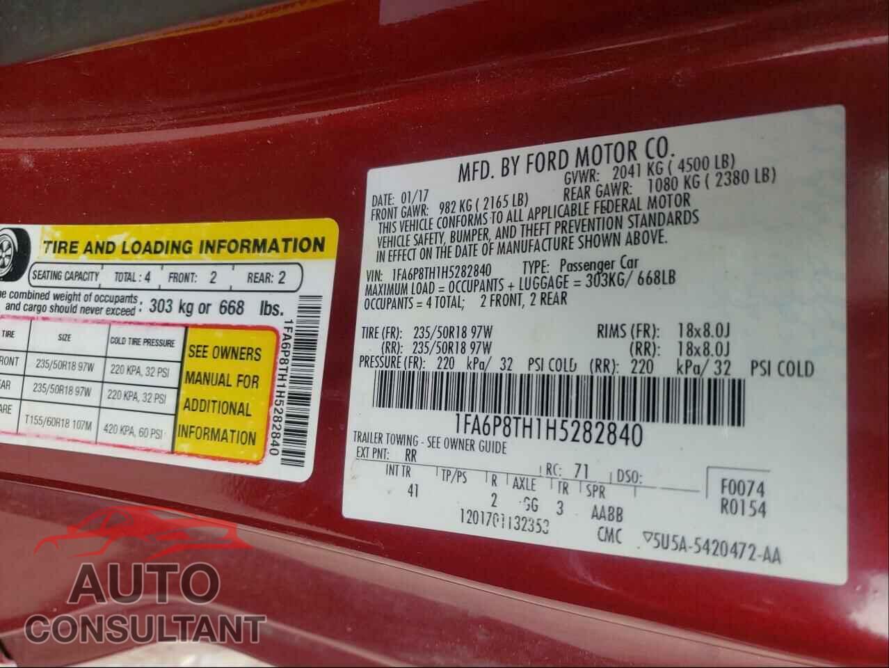 FORD MUSTANG 2017 - 1FA6P8TH1H5282840
