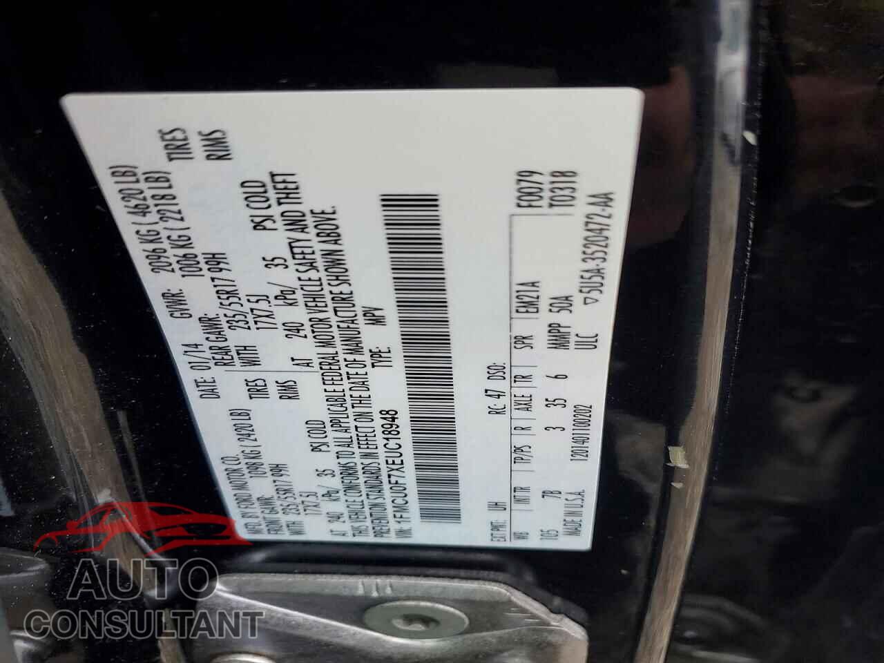 FORD ESCAPE 2014 - 1FMCU0F7XEUC18948