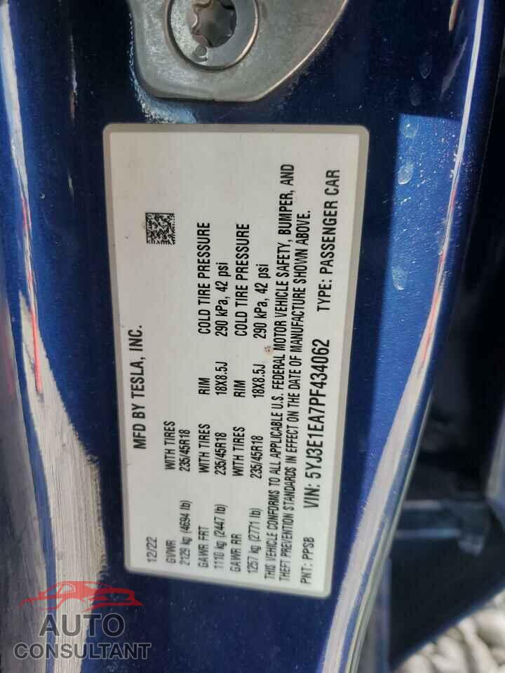 TESLA MODEL 3 2023 - 5YJ3E1EA7PF434062