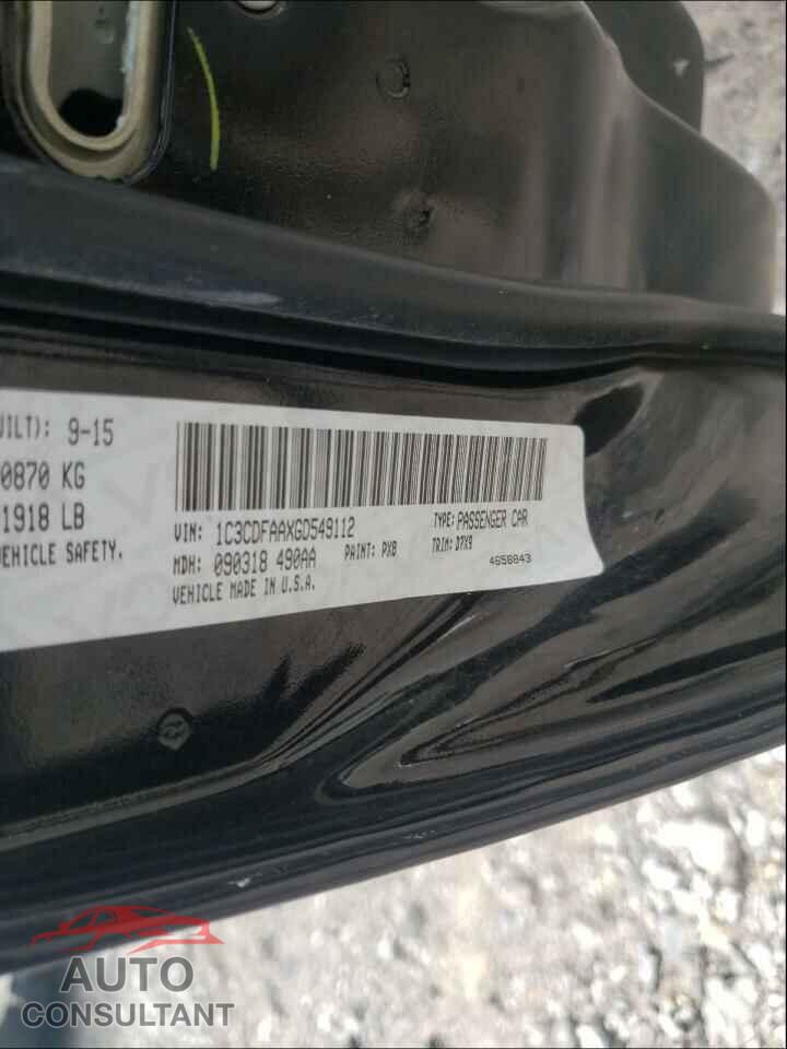 DODGE DART 2016 - 1C3CDFAAXGD549112