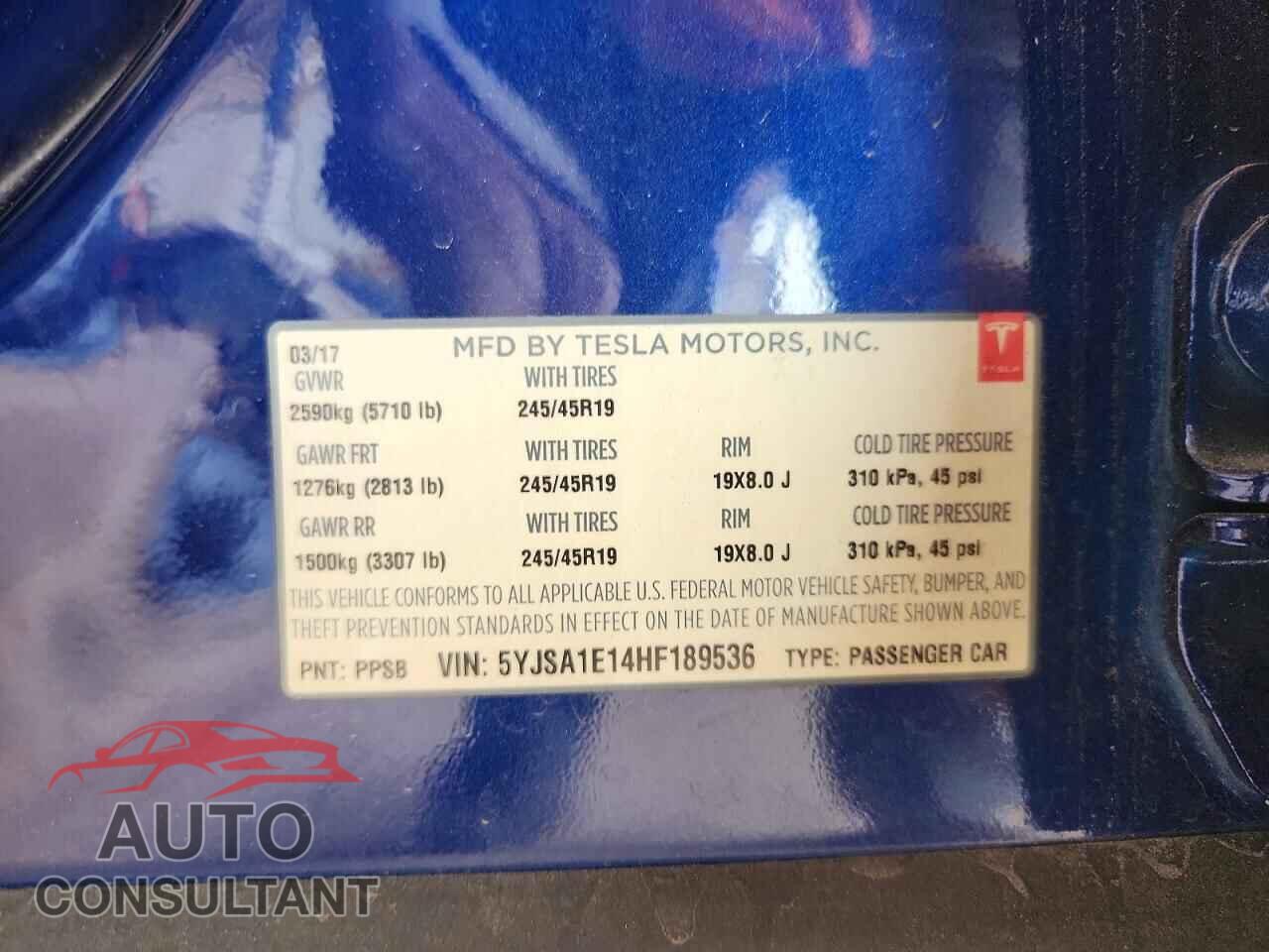 TESLA MODEL S 2017 - 5YJSA1E14HF189536