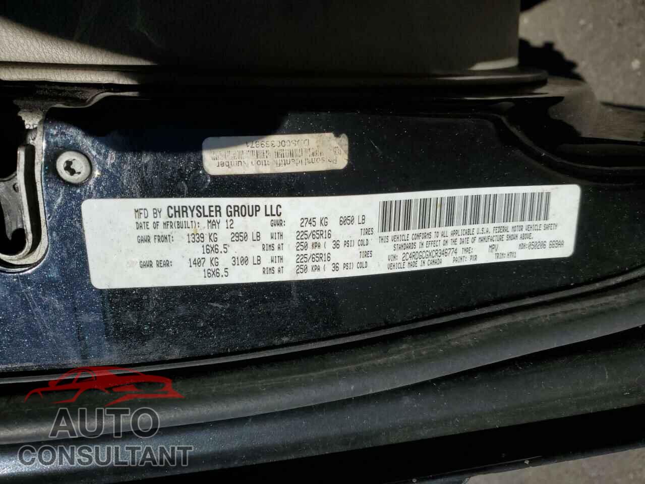 DODGE CARAVAN 2012 - 2C4RDGCGXCR346774