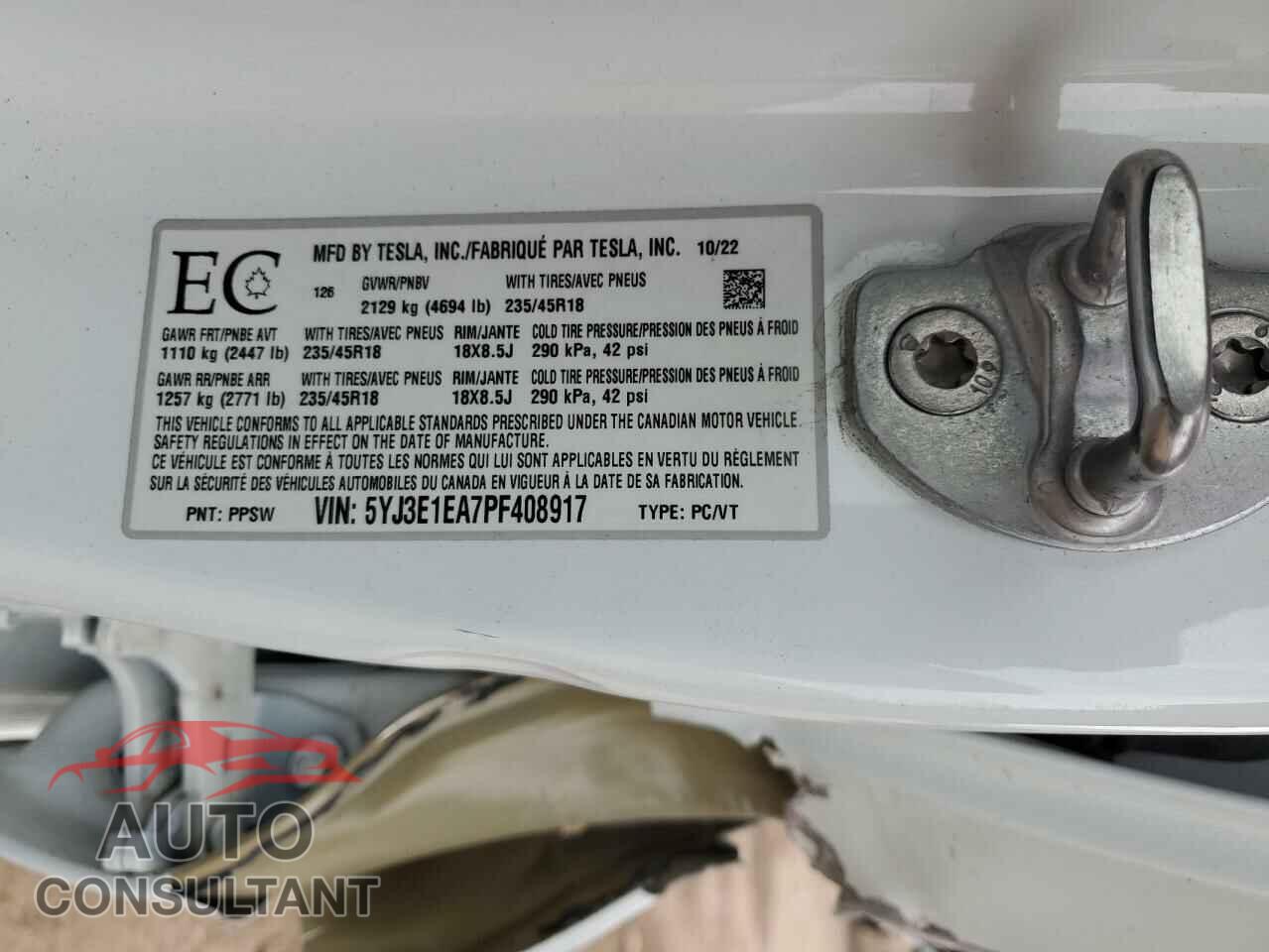 TESLA MODEL 3 2023 - 5YJ3E1EA7PF408917