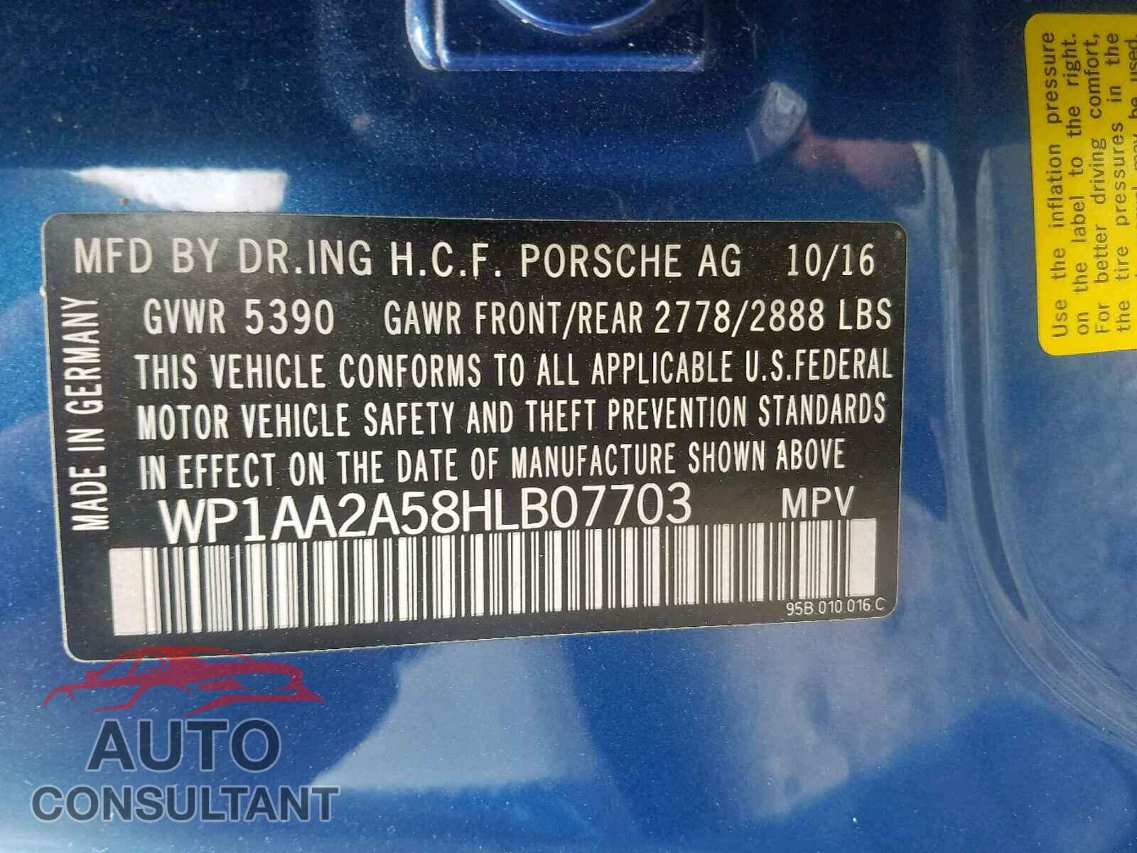 PORSCHE MACAN 2017 - WP1AA2A58HLB07703