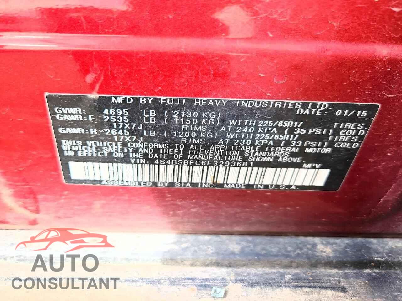 SUBARU OUTBACK 2015 - 4S4BSBFC6F3293681