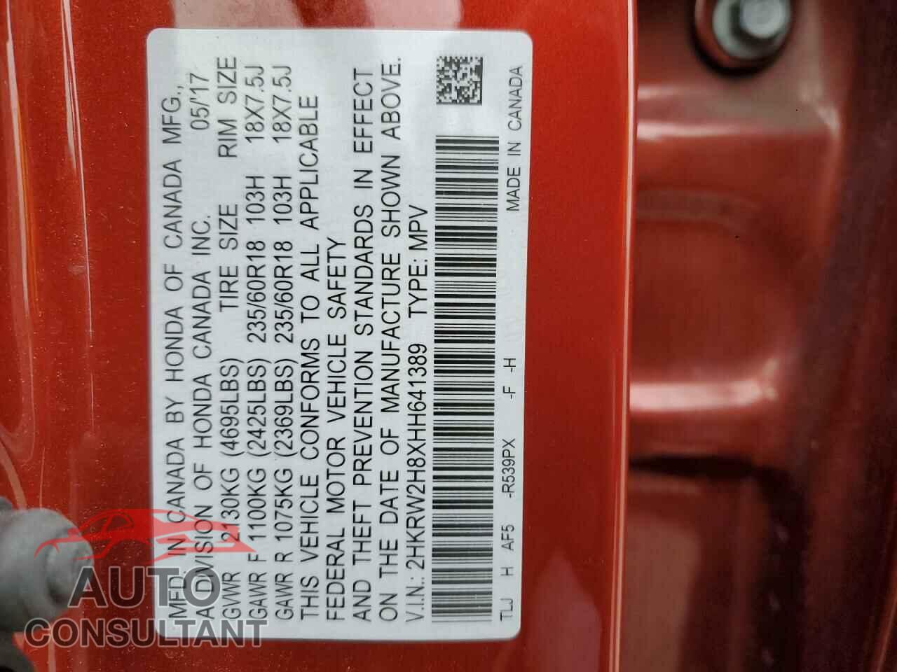 HONDA CRV 2017 - 2HKRW2H8XHH641389