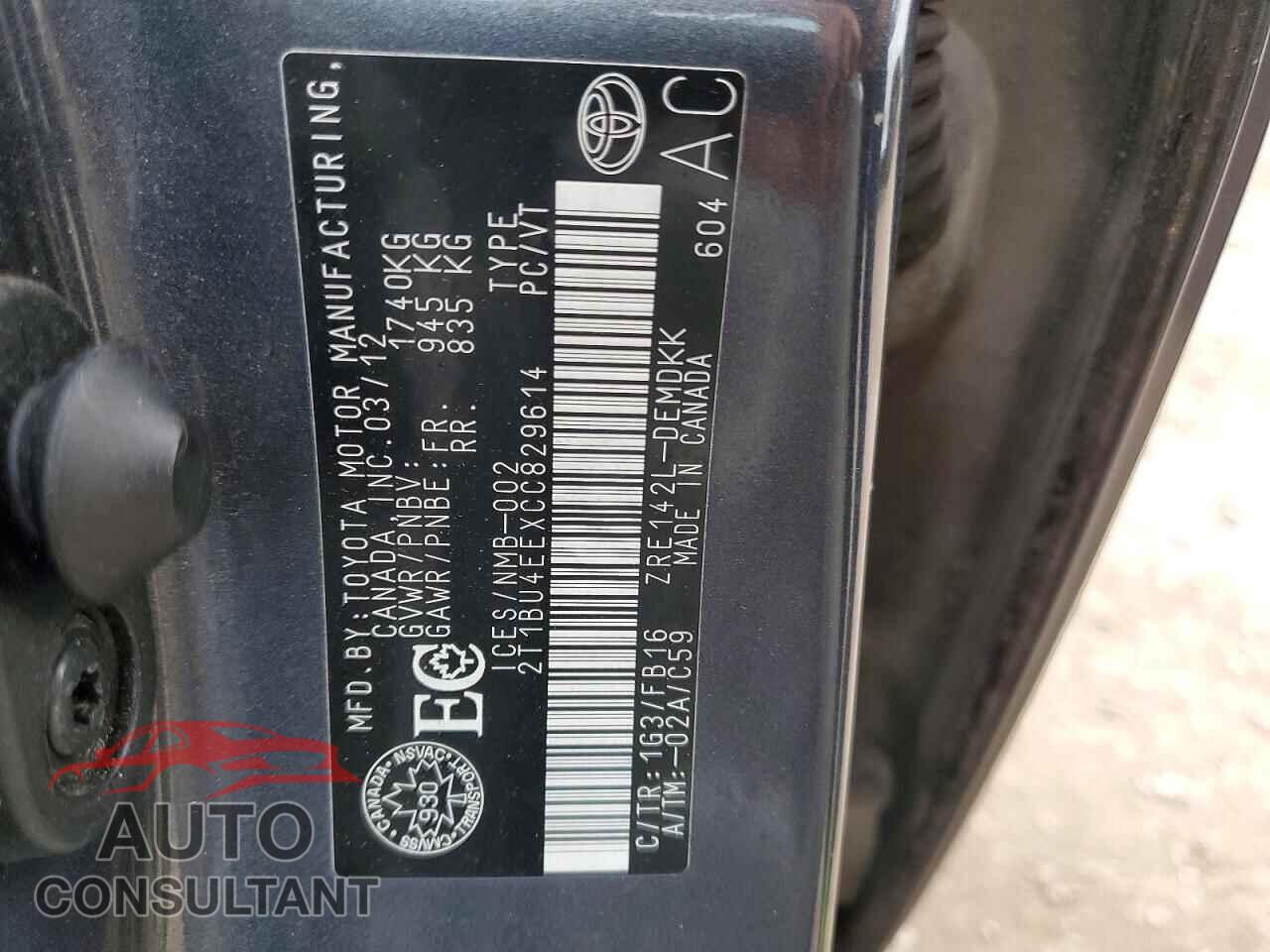 TOYOTA COROLLA 2012 - 2T1BU4EEXCC829614