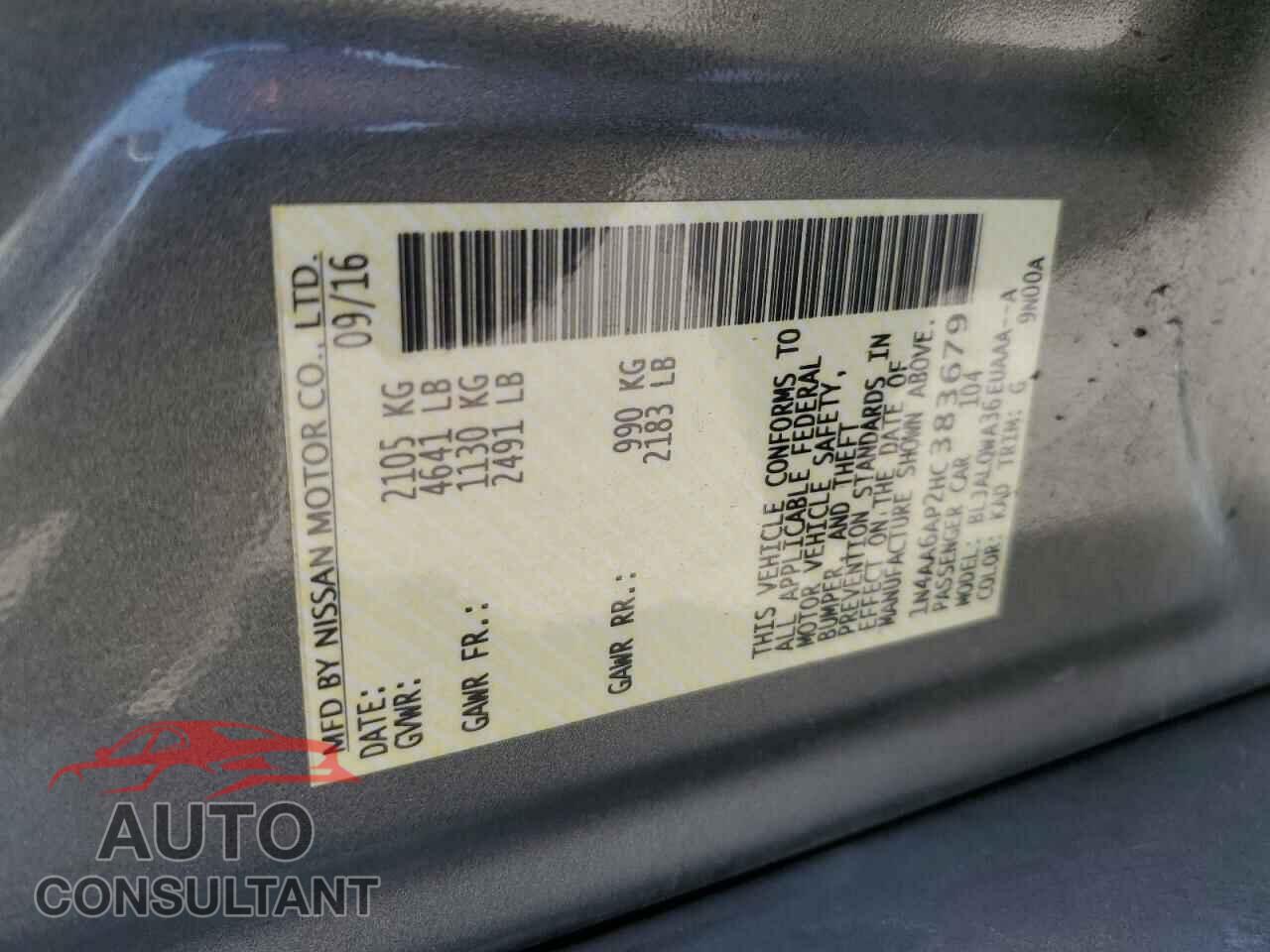 NISSAN MAXIMA 2017 - 1N4AA6AP2HC383679
