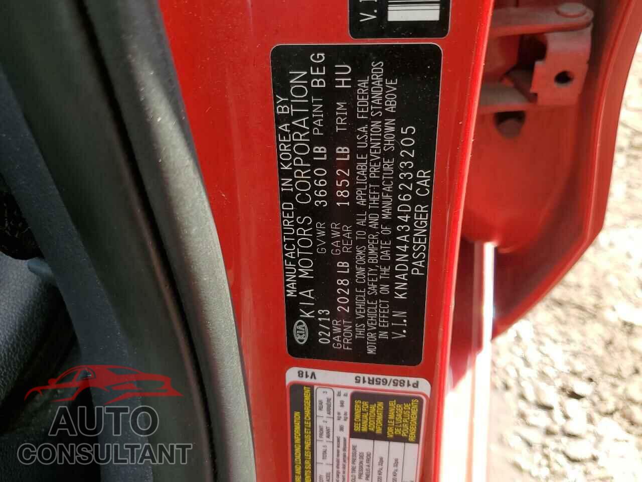 KIA RIO 2013 - KNADN4A34D6233205