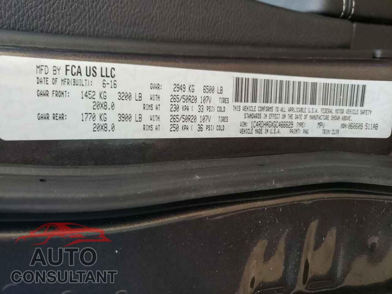 DODGE DURANGO 2016 - 1C4RDHAGXGC466629