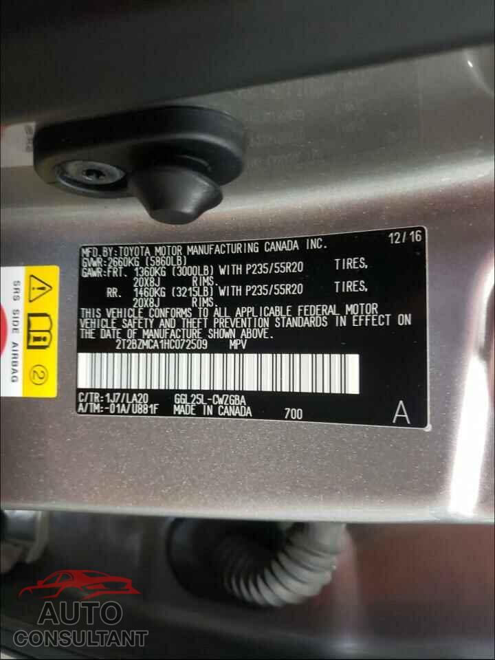 LEXUS RX350 2017 - 2T2BZMCA1HC072509