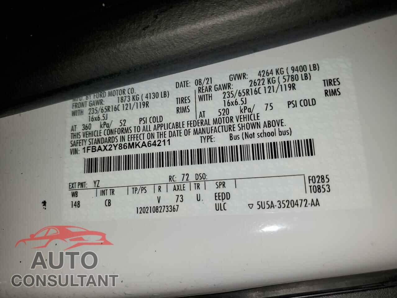 FORD TRANSIT 2021 - 1FBAX2Y86MKA64211