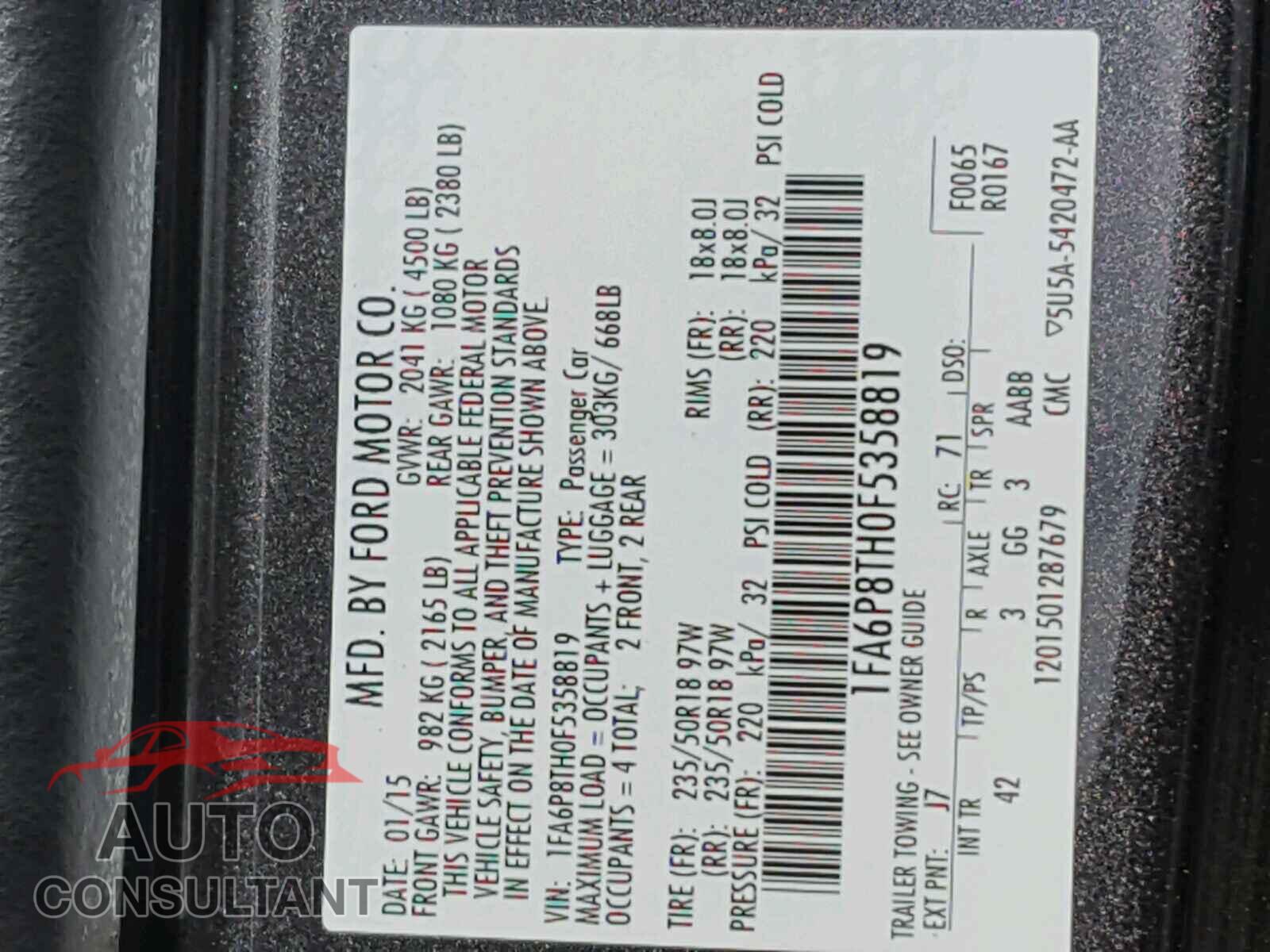 FORD MUSTANG 2015 - 1FA6P8TH0F5358819