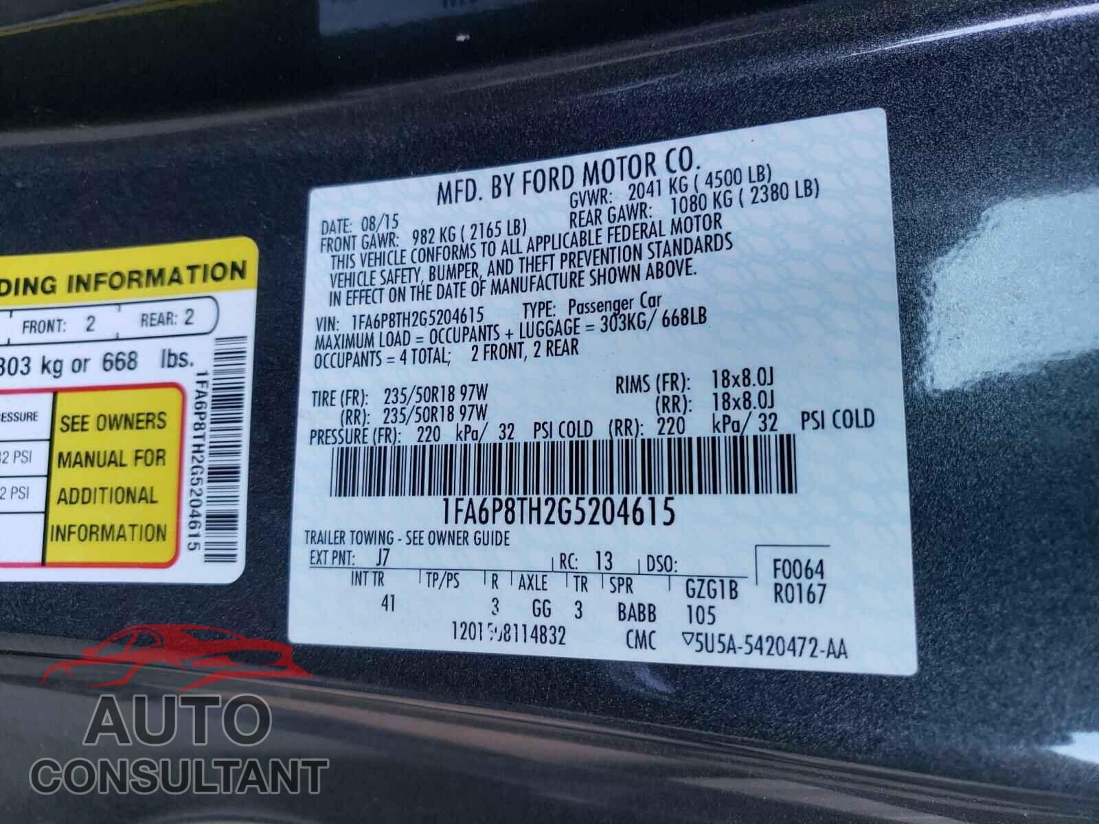 FORD MUSTANG 2016 - 1FA6P8TH2G5204615