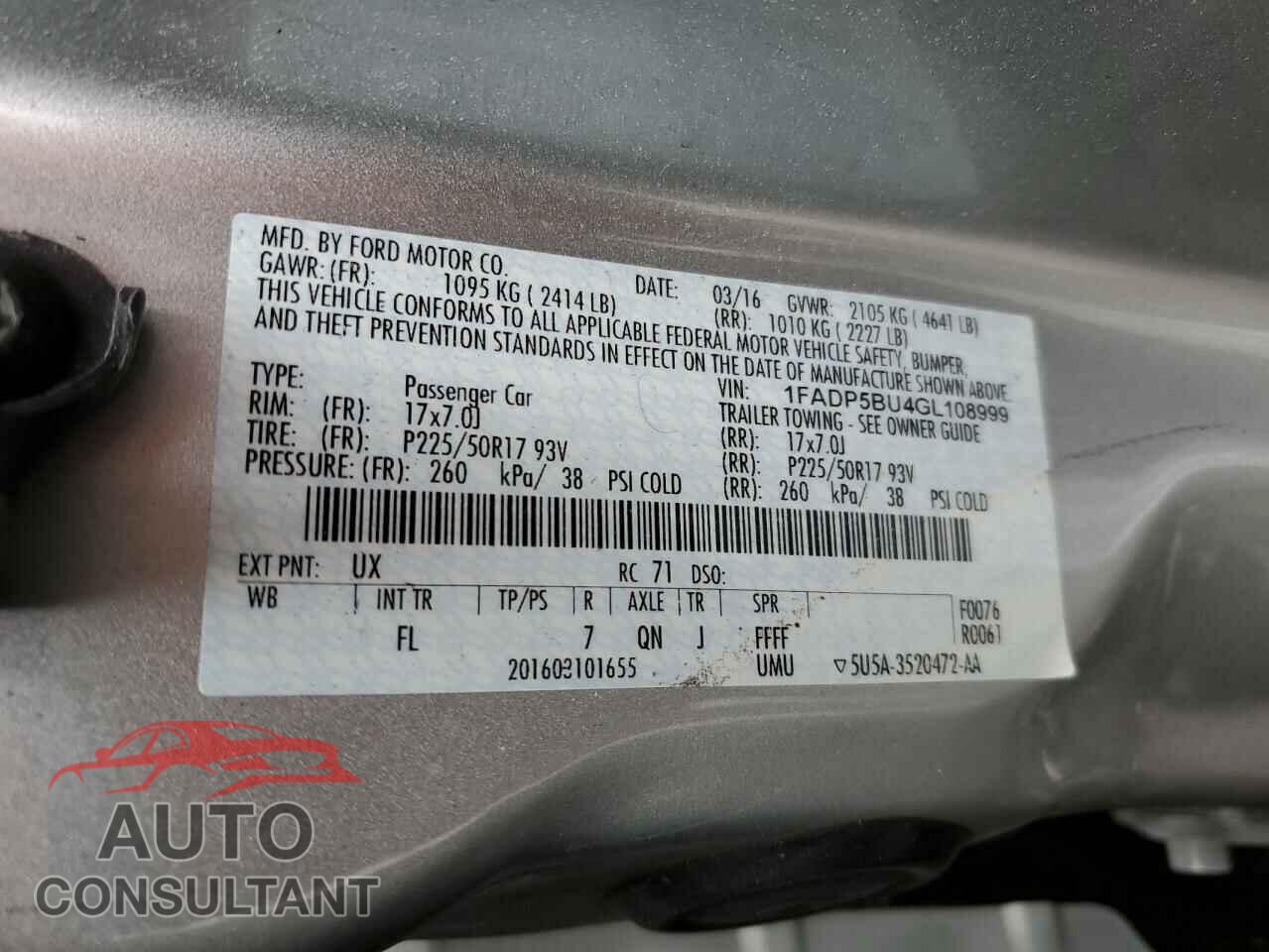 FORD CMAX 2016 - 1FADP5BU4GL108999