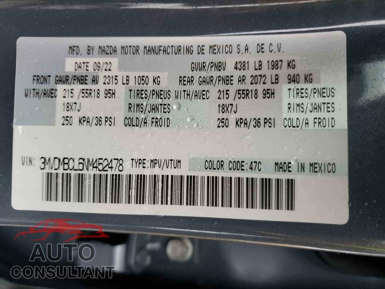 MAZDA CX30 2022 - 3MVDMBCL6NM452478