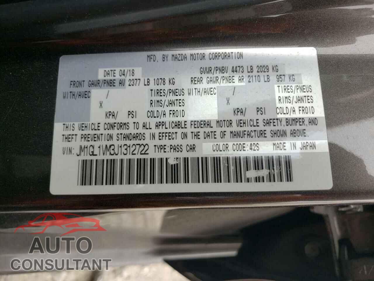 MAZDA 6 2018 - JM1GL1VM3J1312722